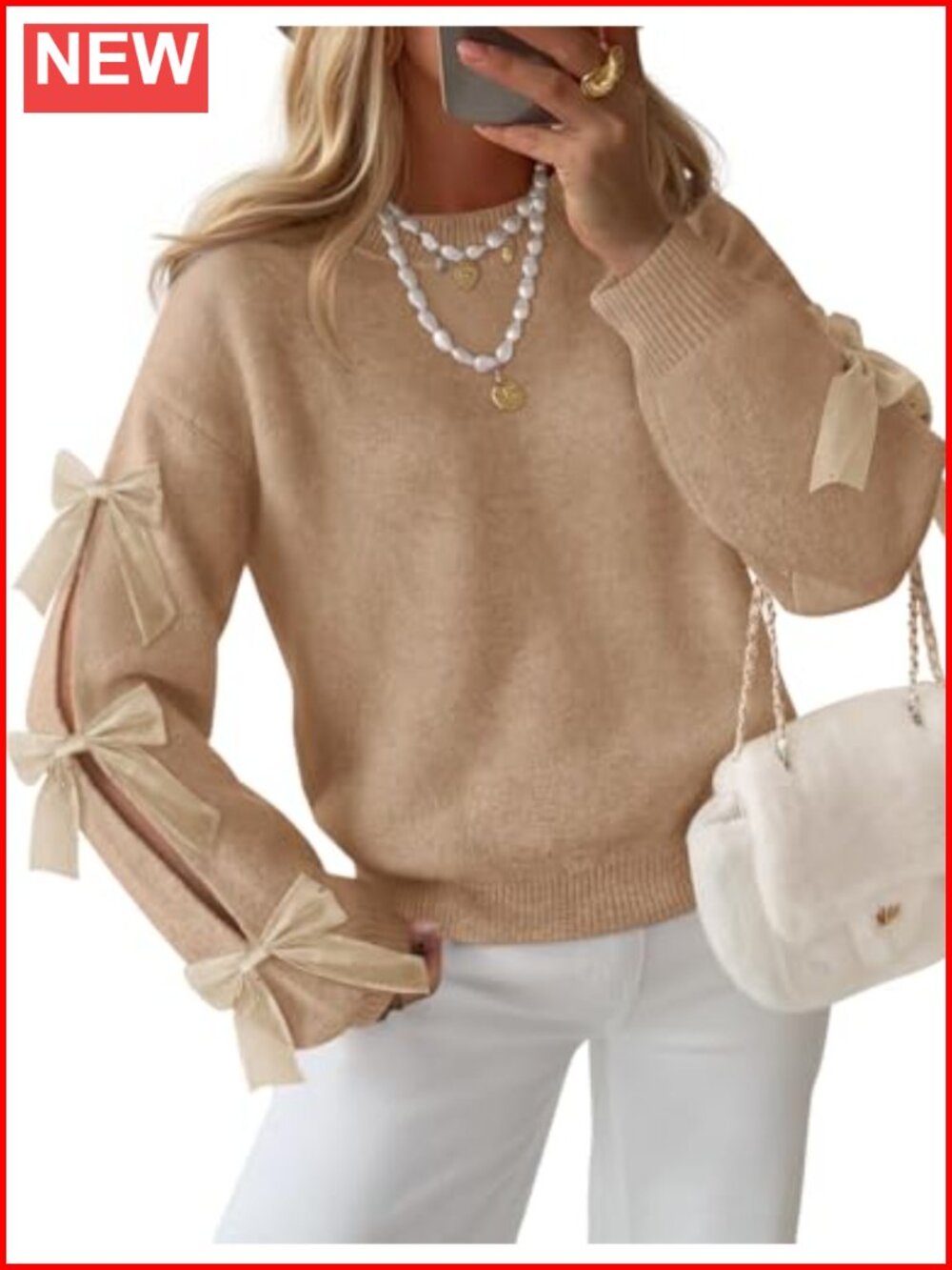 Oversized Chunky Knit Sweater with Bow Sleeves